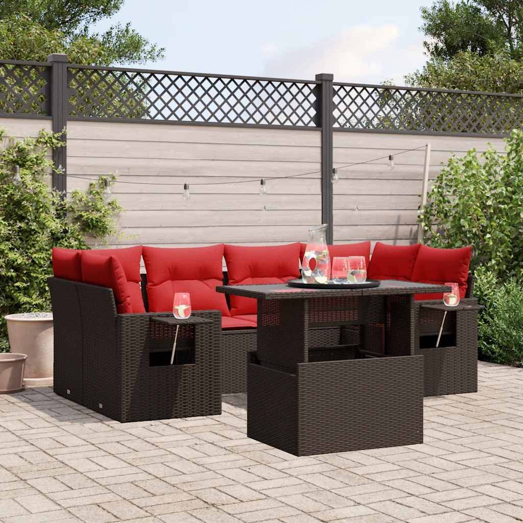 vidaXL 7-teiliges Gartensofa-Set mit Kissen, braun, Polyrattan