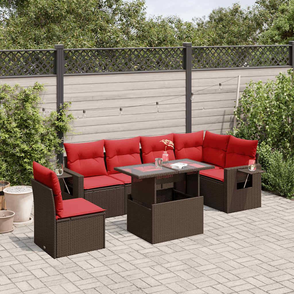 vidaXL 7-teiliges Gartensofa-Set mit Kissen, braun, Polyrattan