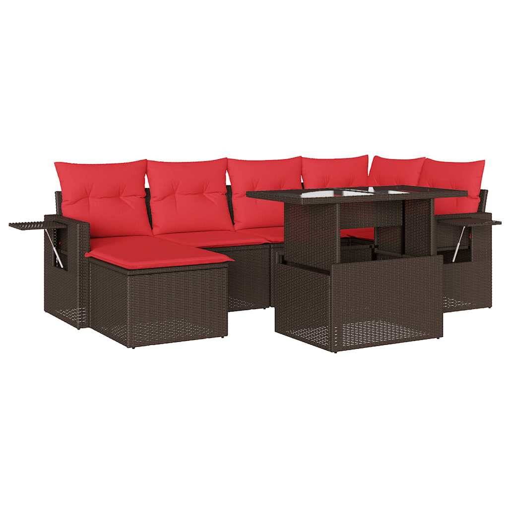vidaXL 7-teiliges Gartensofa-Set mit Kissen, braun, Polyrattan