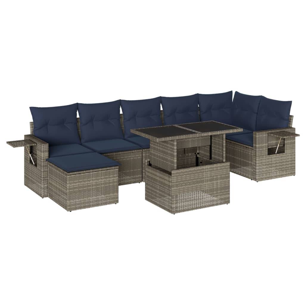 vidaXL 8-teiliges Gartensofa-Set mit Kissen, grau, Polyrattan