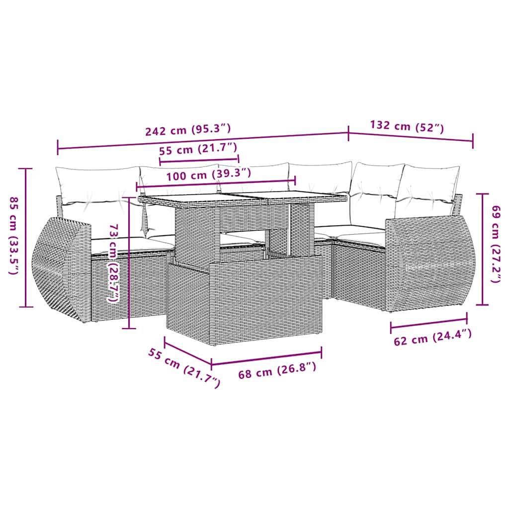 vidaXL 6-teiliges Gartensofa-Set mit Kissen, grau, Polyrattan