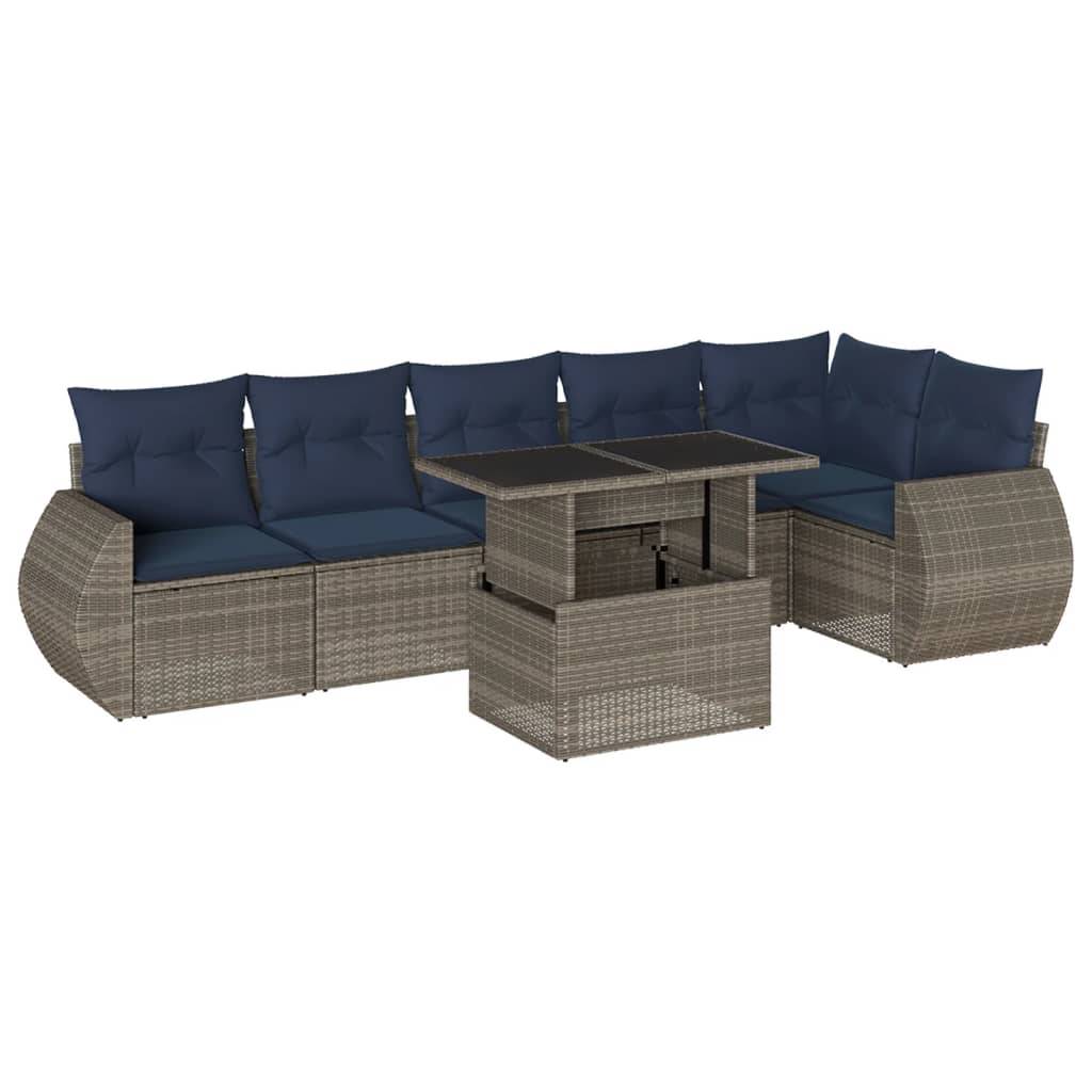 vidaXL 7-teiliges Gartensofa-Set mit Kissen, grau, Polyrattan