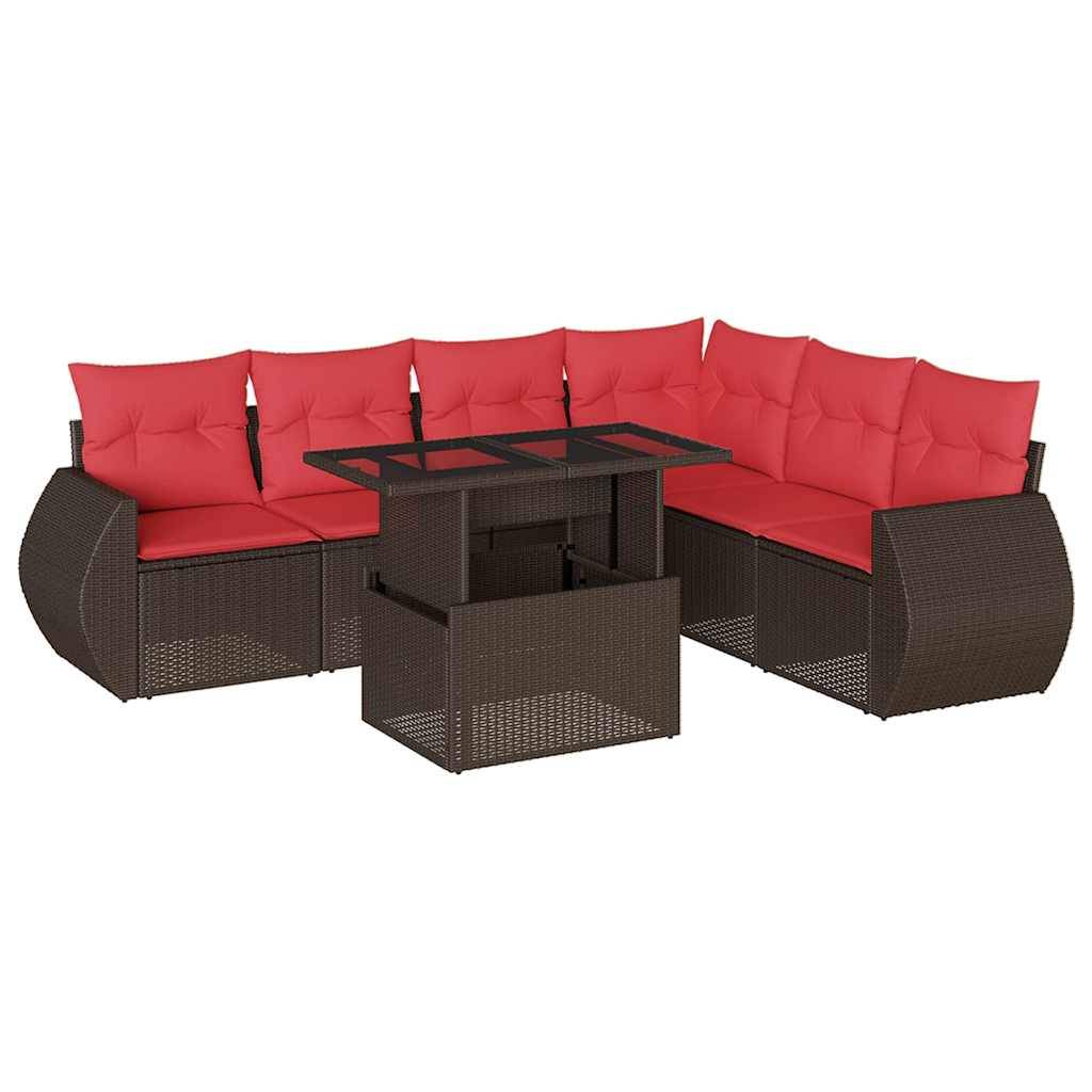 vidaXL 7-teiliges Gartensofa-Set mit Kissen, braun, Polyrattan