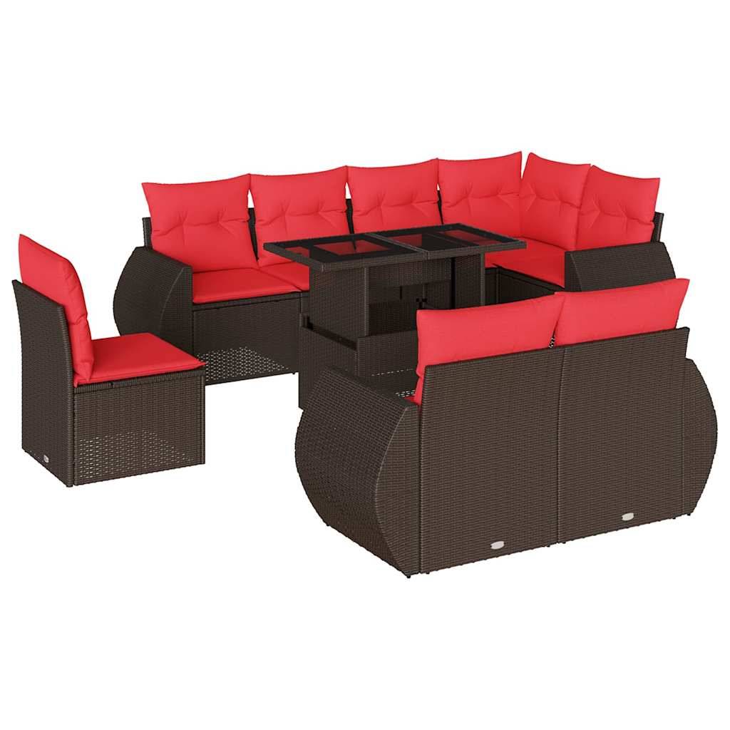 vidaXL 9-teiliges Gartensofa-Set mit Kissen, braun, Polyrattan