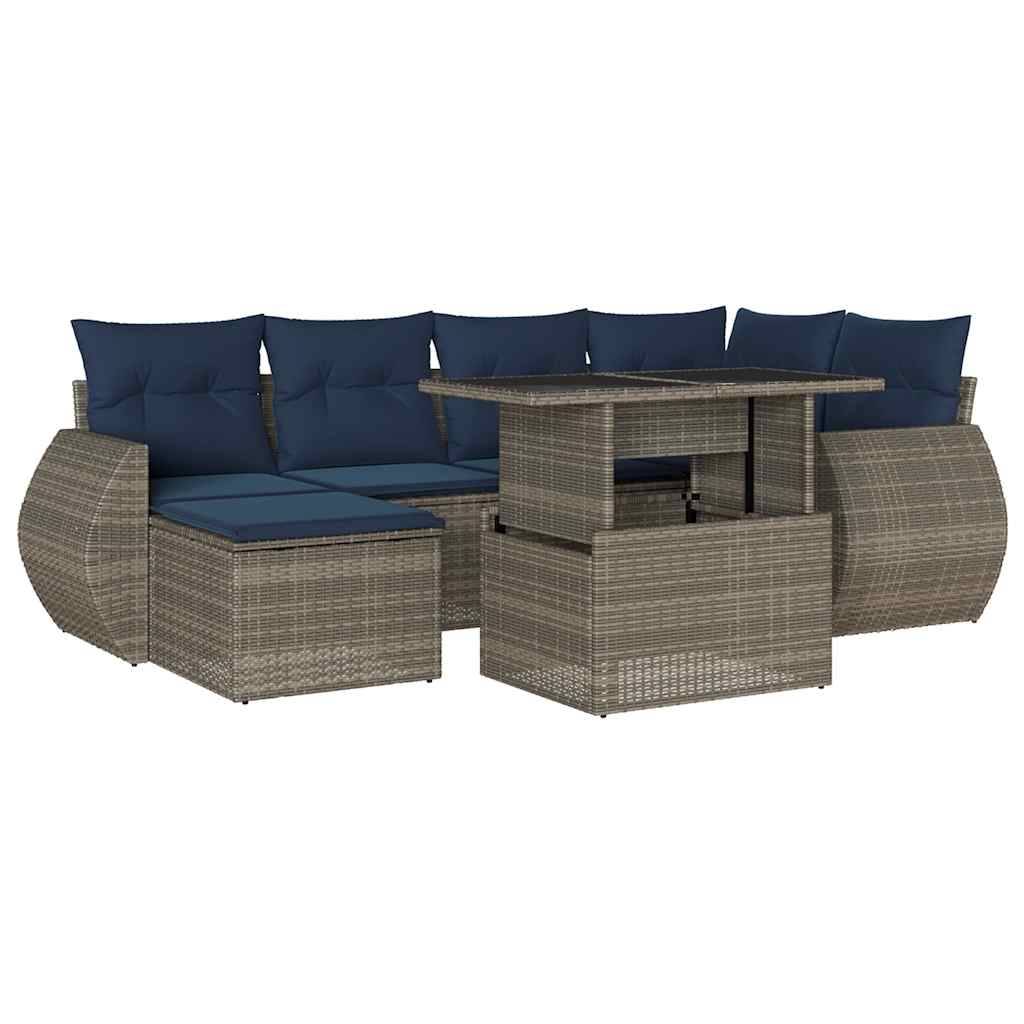 vidaXL 7-teiliges Gartensofa-Set mit Kissen, grau, Polyrattan