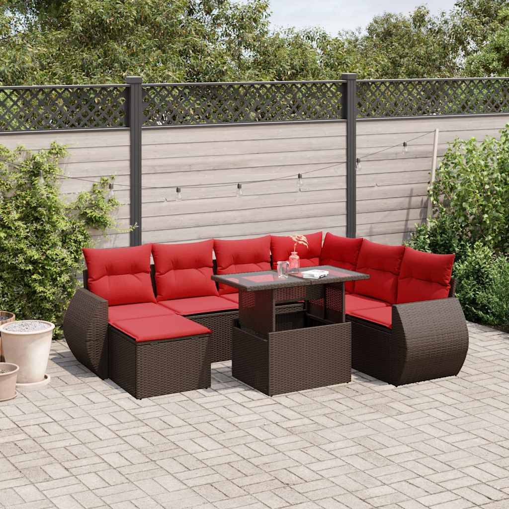 vidaXL 8-teiliges Gartensofa-Set mit Kissen, braun, Polyrattan