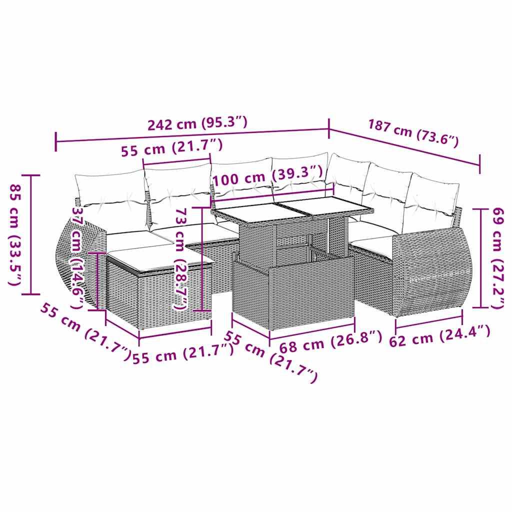 vidaXL 8-teiliges Gartensofa-Set mit Kissen, braun, Polyrattan