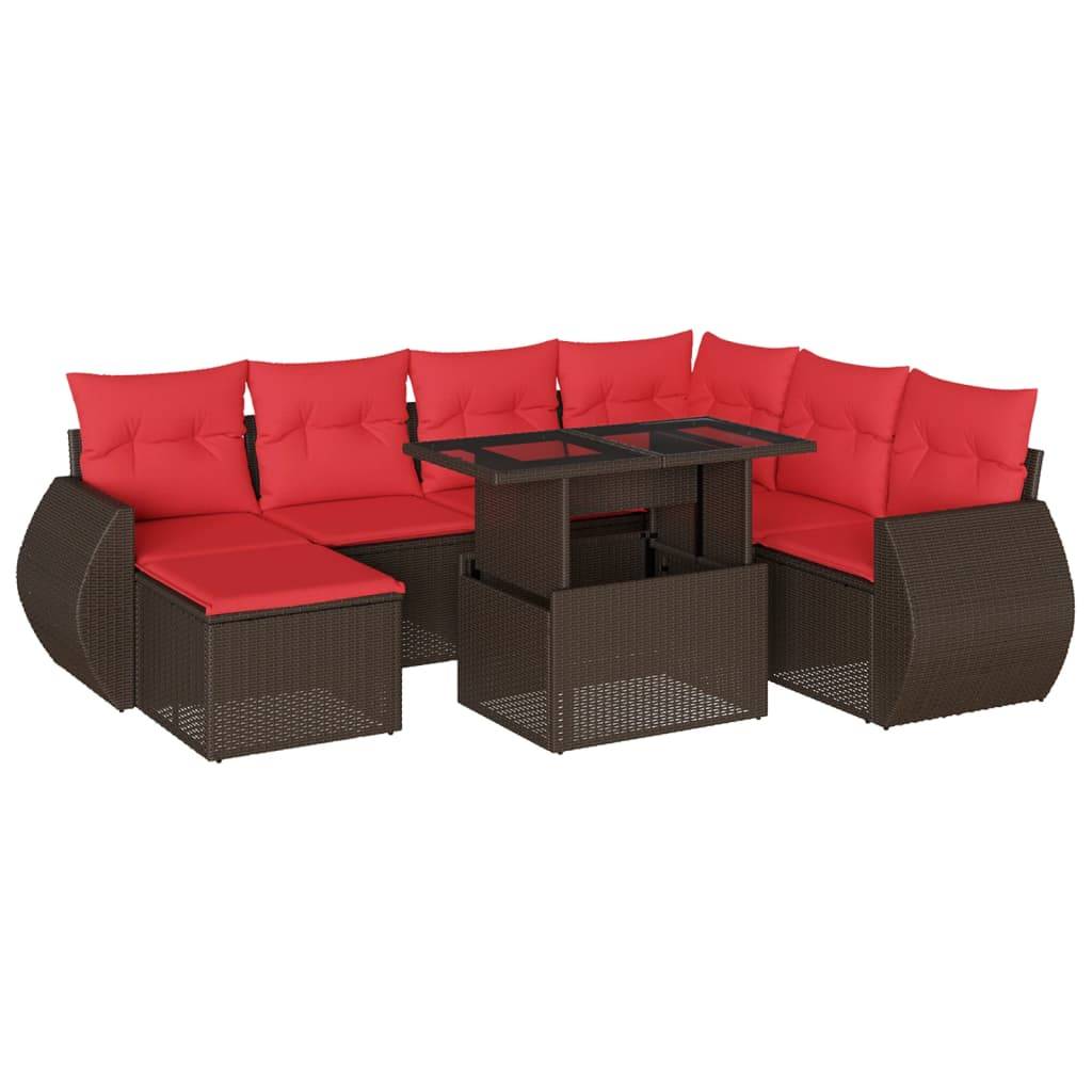 vidaXL 8-teiliges Gartensofa-Set mit Kissen, braun, Polyrattan