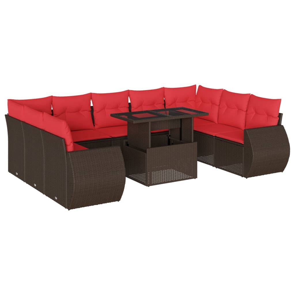 vidaXL 10-teiliges Gartensofa-Set mit Kissen, braun, Polyrattan