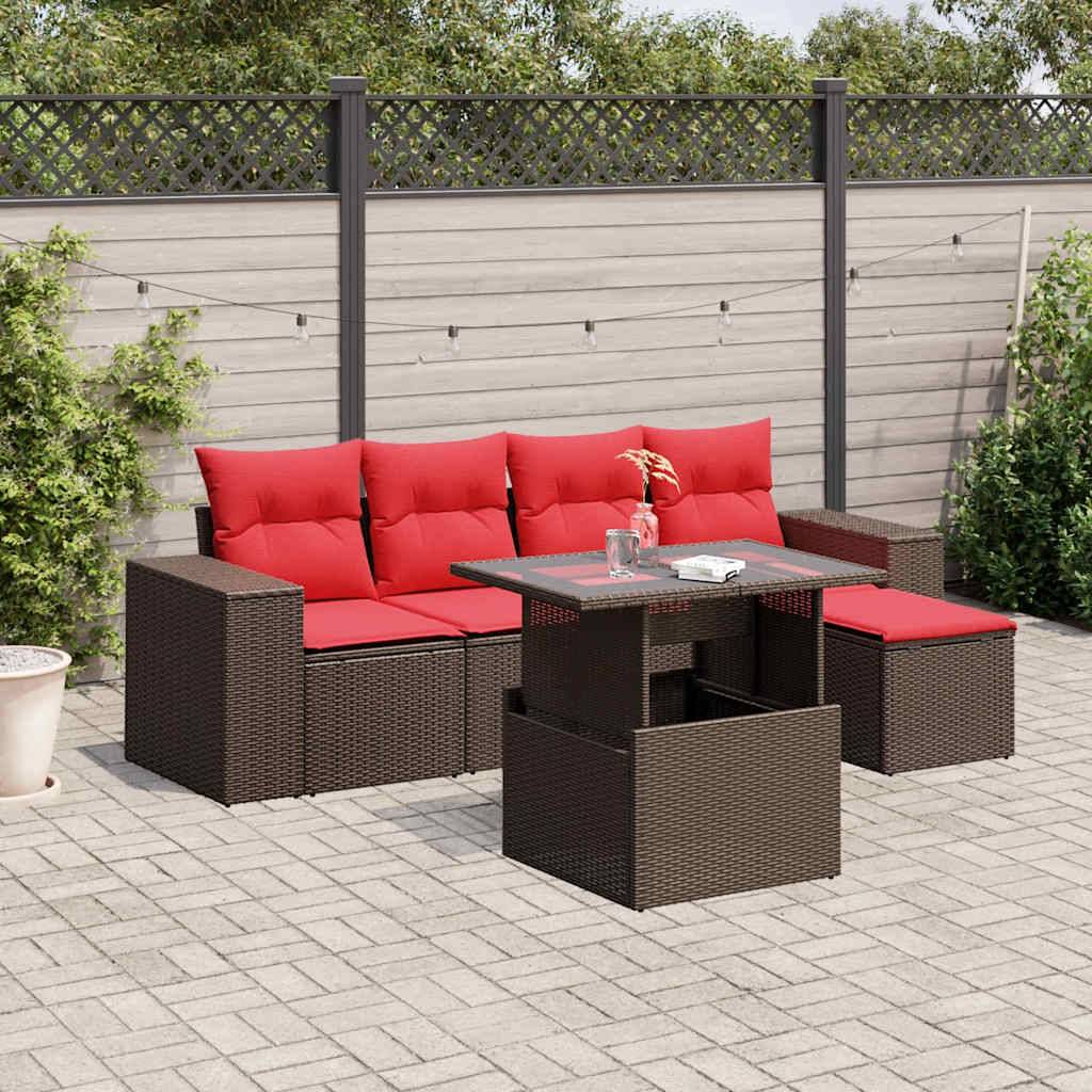 vidaXL 6-teiliges Gartensofa-Set mit Kissen, braun, Polyrattan