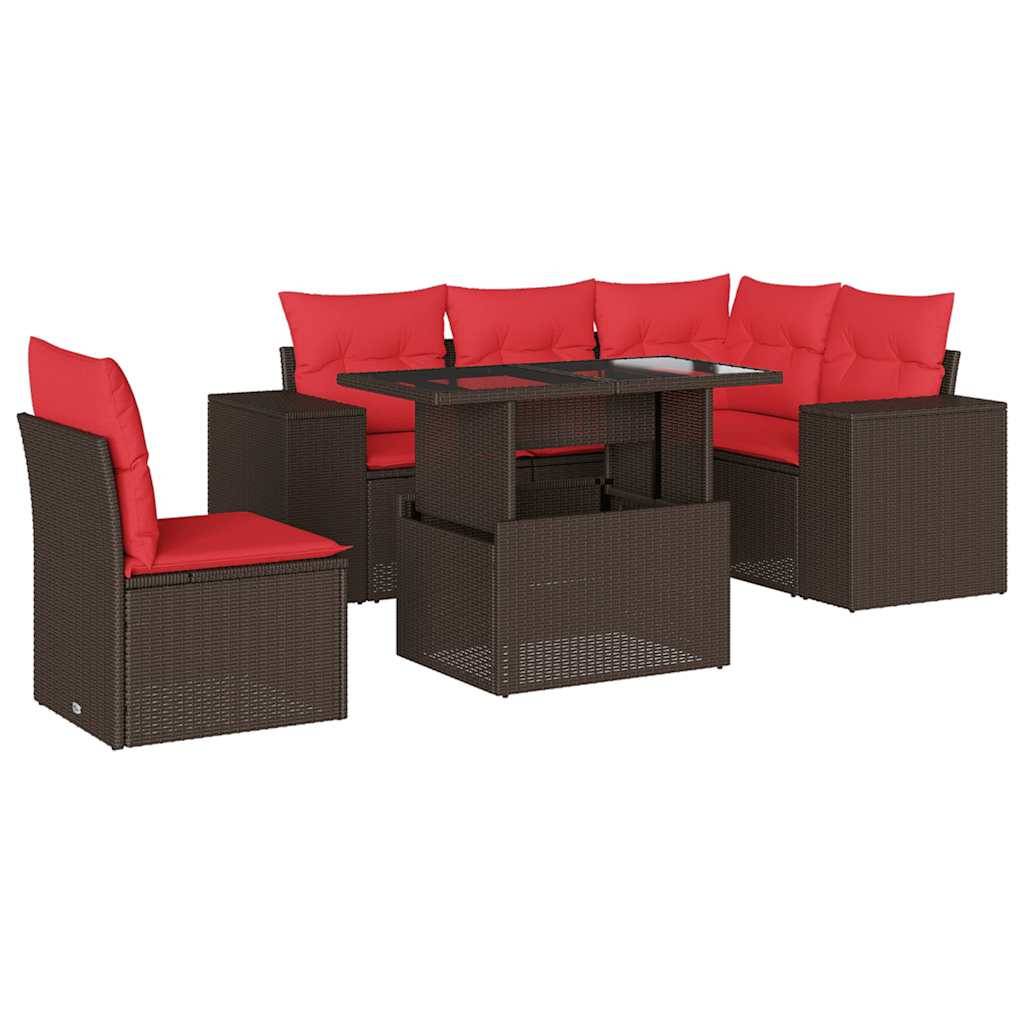 vidaXL 6-teiliges Gartensofa-Set mit Kissen, braun, Polyrattan