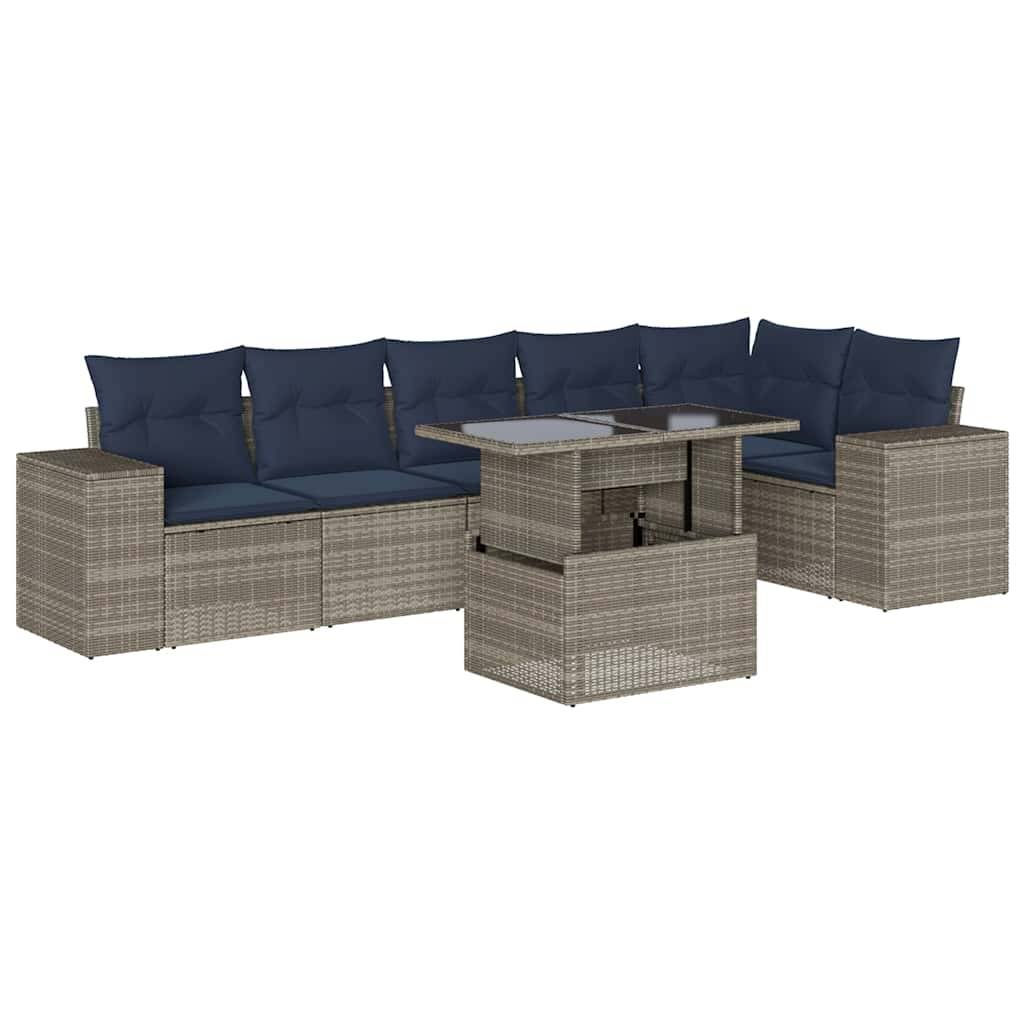 vidaXL 7-teiliges Gartensofa-Set mit Kissen, grau, Polyrattan