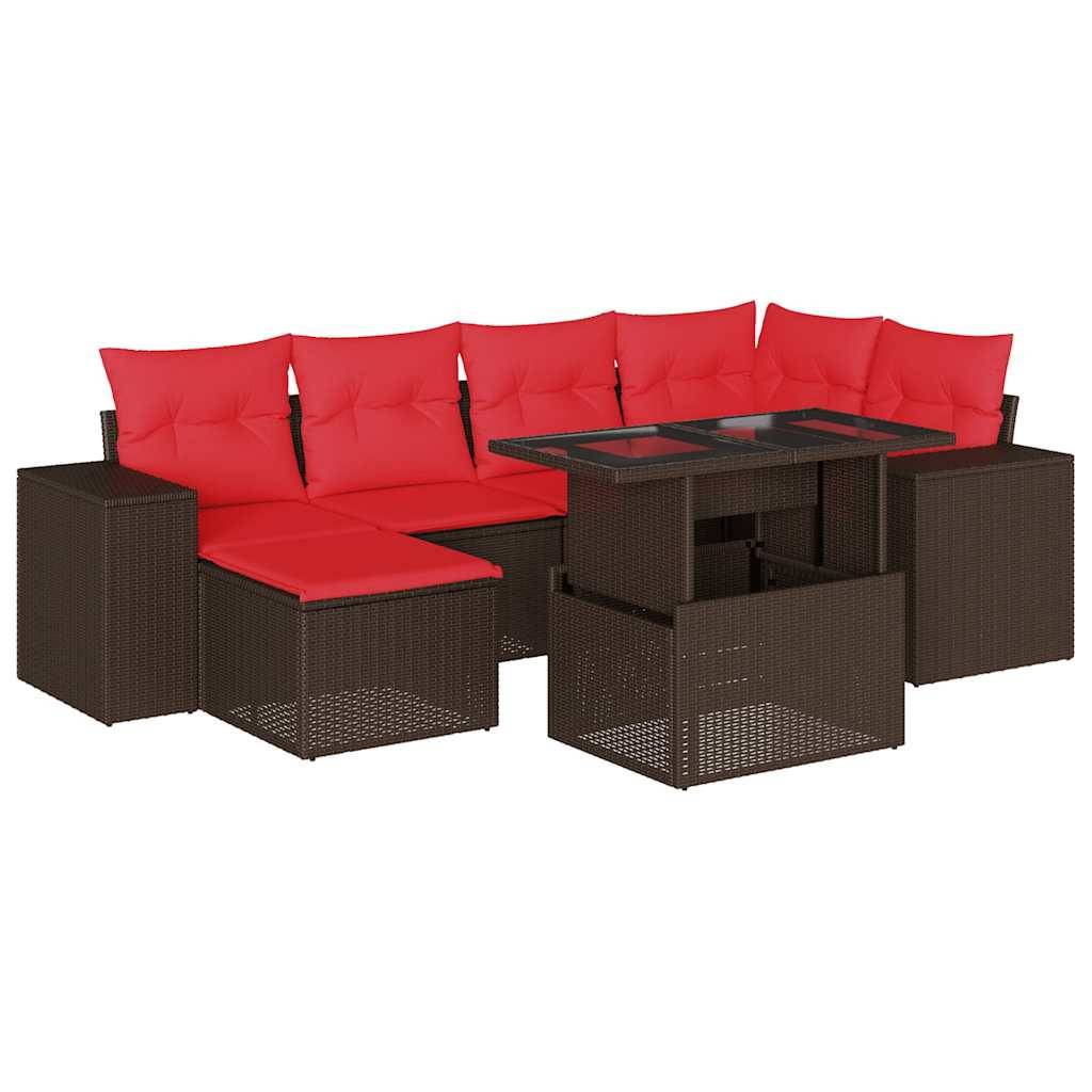 vidaXL 7-teiliges Gartensofa-Set mit Kissen, braun, Polyrattan