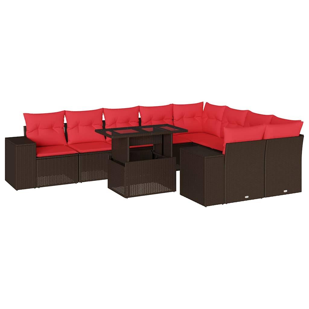 vidaXL 10-teiliges Gartensofa-Set mit Kissen, braun, Polyrattan