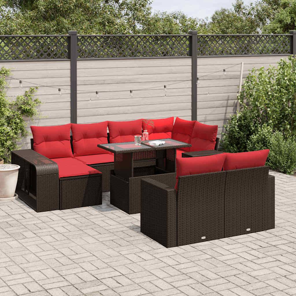 vidaXL 11-teiliges Gartensofa-Set mit Kissen, braun, Polyrattan