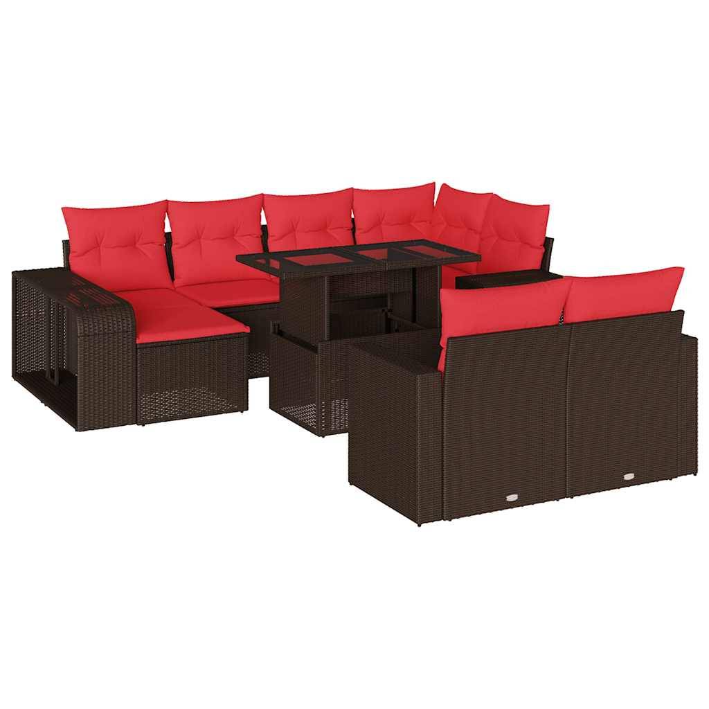 vidaXL 11-teiliges Gartensofa-Set mit Kissen, braun, Polyrattan