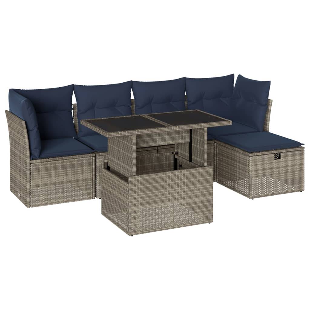 vidaXL 6-teiliges Gartensofa-Set mit Kissen, grau, Polyrattan