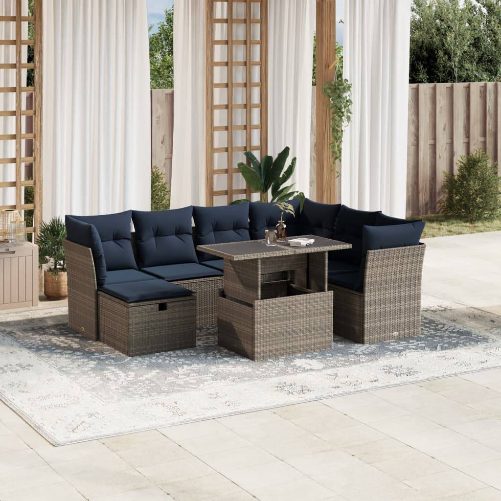 vidaXL 8-teiliges Gartensofa-Set mit Kissen, grau, Polyrattan