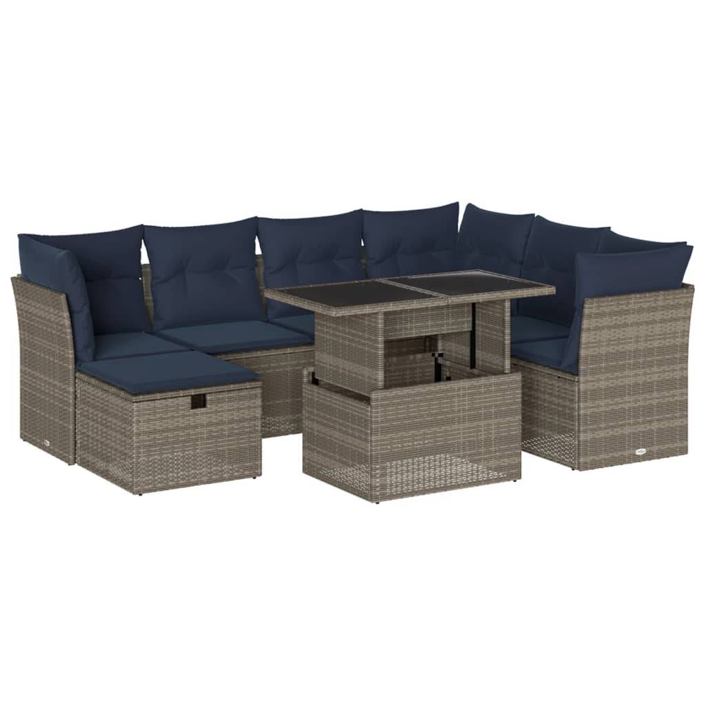 vidaXL 8-teiliges Gartensofa-Set mit Kissen, grau, Polyrattan
