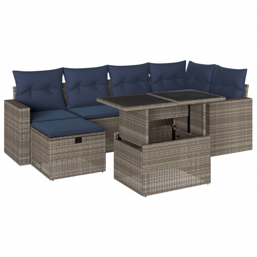 vidaXL 7-teiliges Gartensofa-Set mit Kissen, grau, Polyrattan