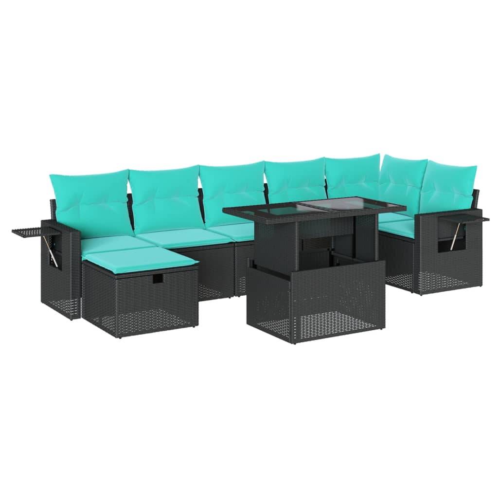 vidaXL 8-teiliges Gartensofa-Set mit Kissen, schwarzes Polyrattan