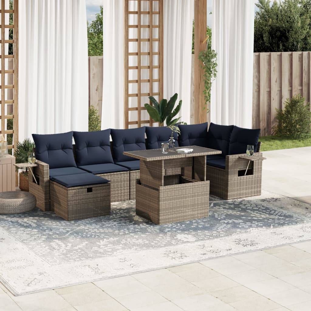 vidaXL 8-teiliges Gartensofa-Set mit Kissen, grau, Polyrattan