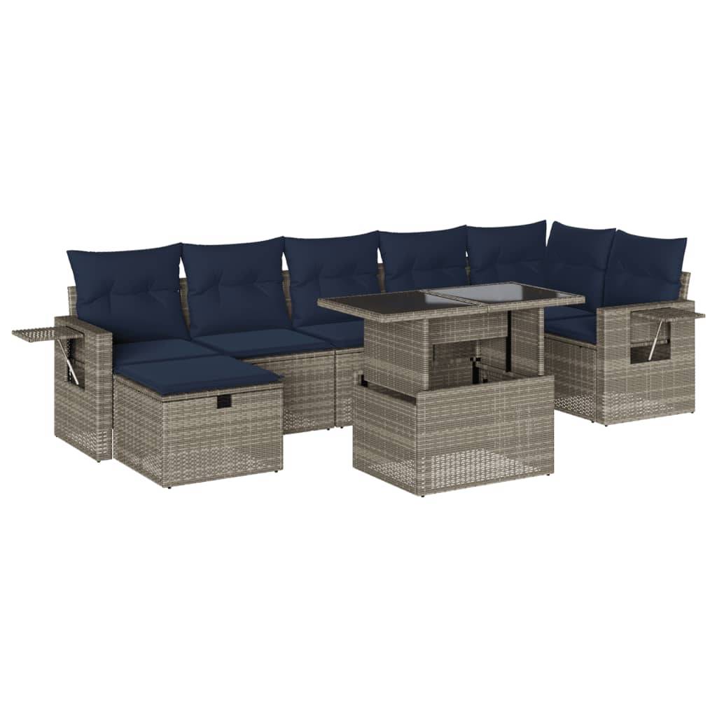 vidaXL 8-teiliges Gartensofa-Set mit Kissen, grau, Polyrattan