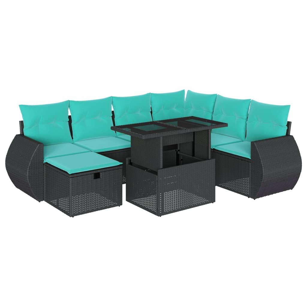 vidaXL 8-teiliges Gartensofa-Set mit Kissen, schwarzes Polyrattan