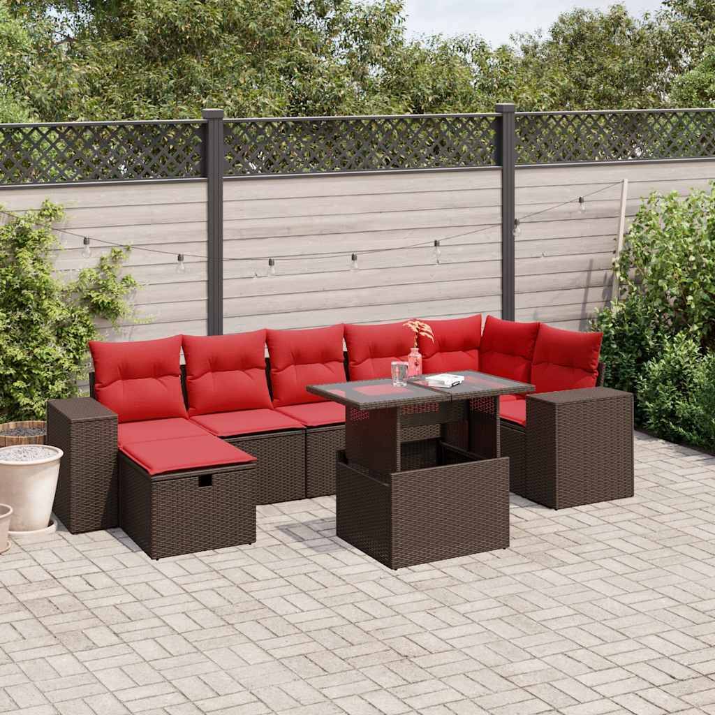vidaXL 8-teiliges Gartensofa-Set mit Kissen, braun, Polyrattan