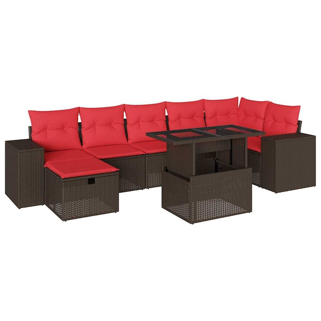 vidaXL 8-teiliges Gartensofa-Set mit Kissen, braun, Polyrattan