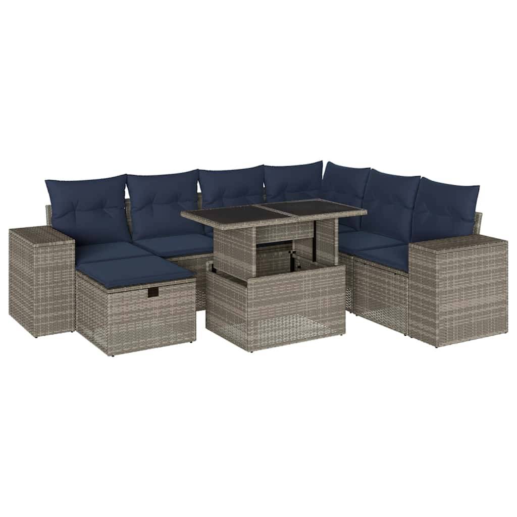vidaXL 8-teiliges Gartensofa-Set mit Kissen, grau, Polyrattan