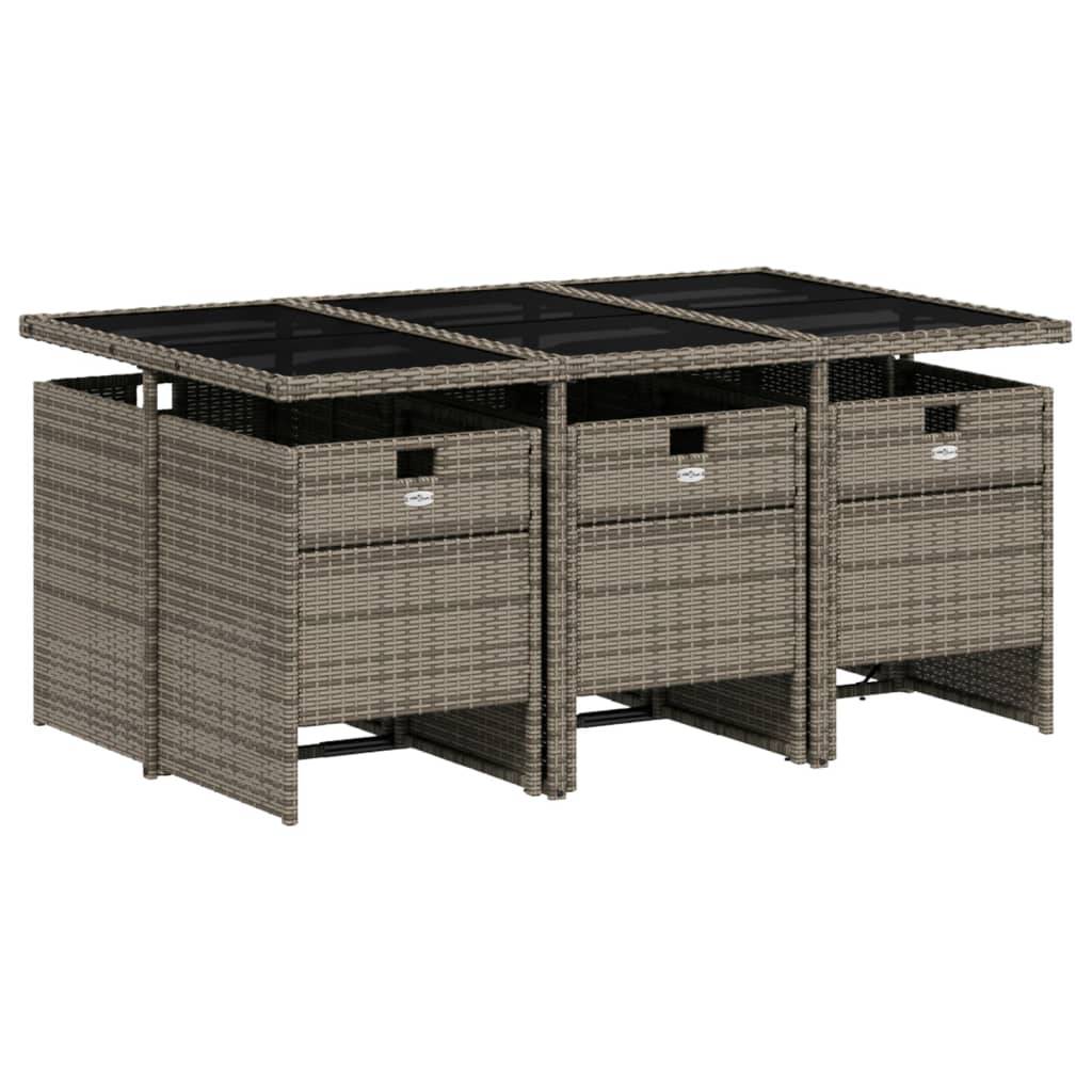 vidaXL 7-teiliges Garten-Ess-Set mit Kissen, grau, Polyrattan