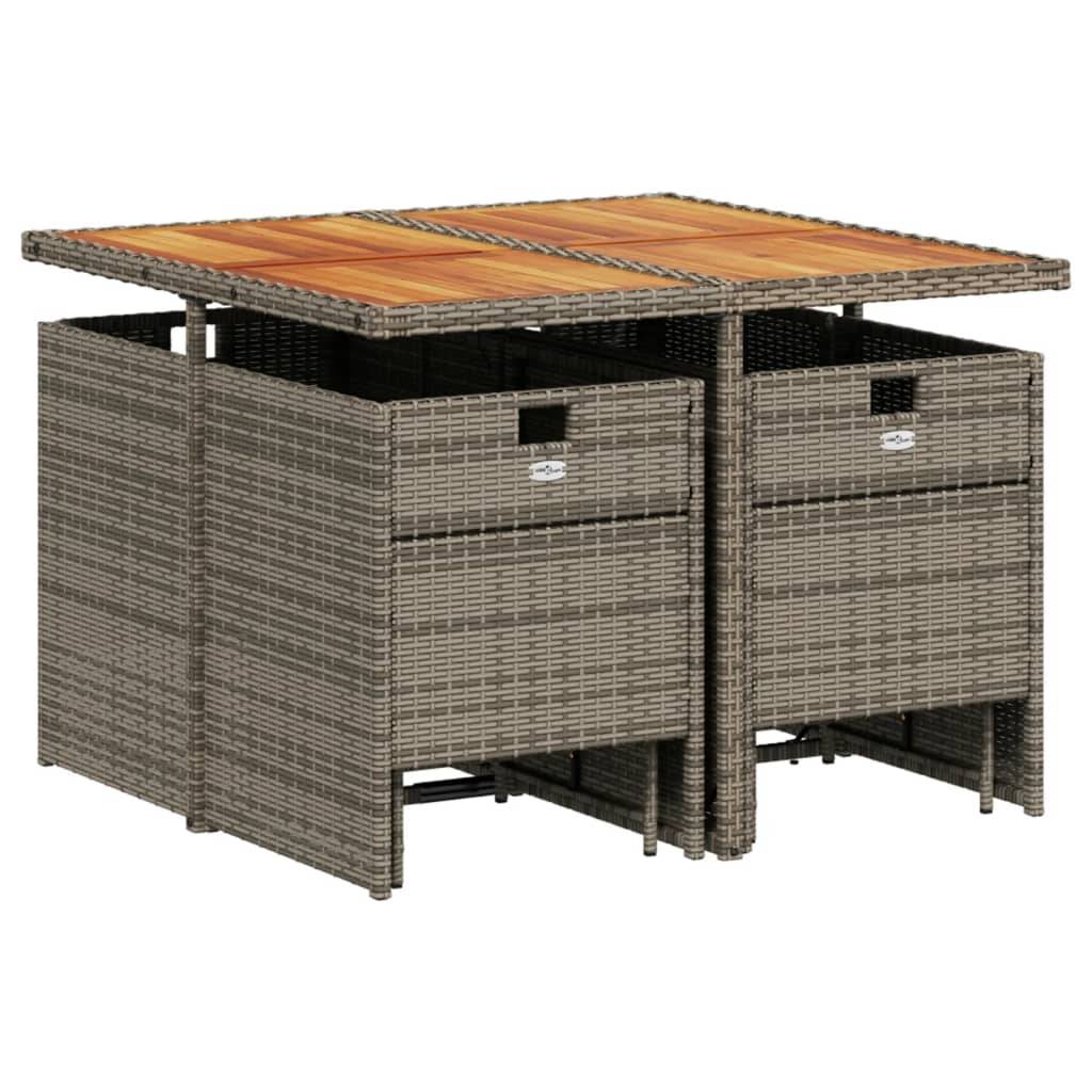 vidaXL 9-teiliges Garten-Ess-Set mit Kissen, grau, Polyrattan