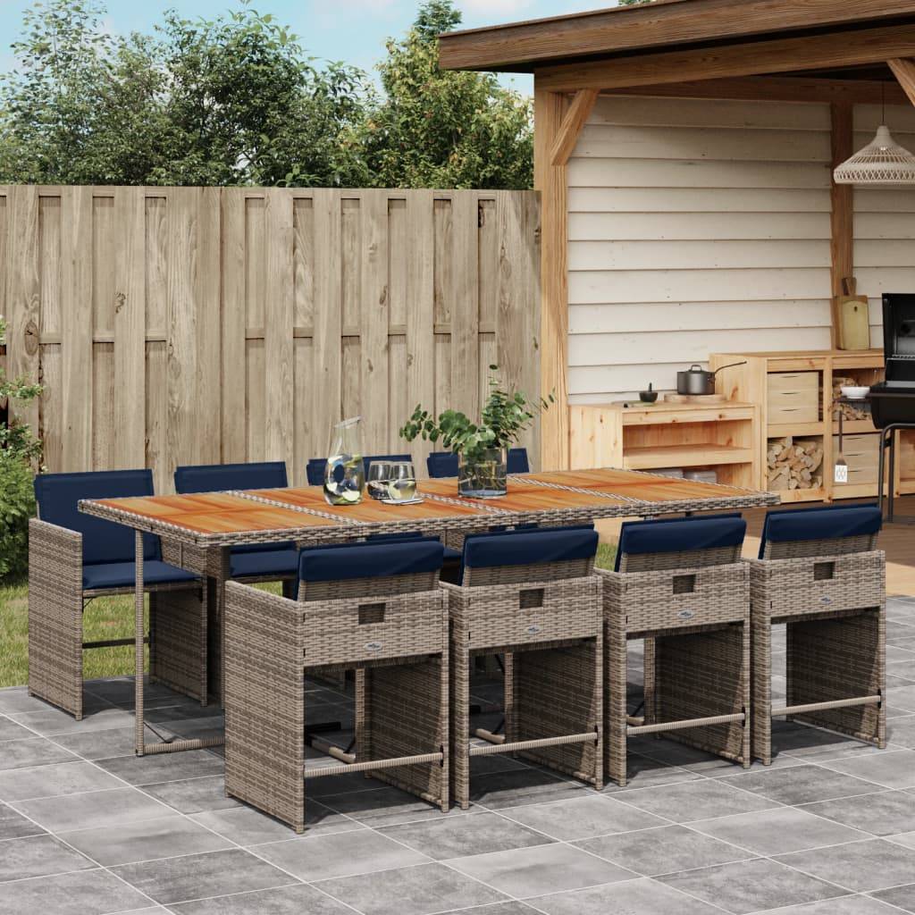 vidaXL 9-teiliges Garten-Ess-Set mit Kissen, grau, Polyrattan