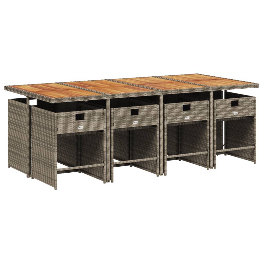 vidaXL 9-teiliges Garten-Ess-Set mit Kissen, grau, Polyrattan