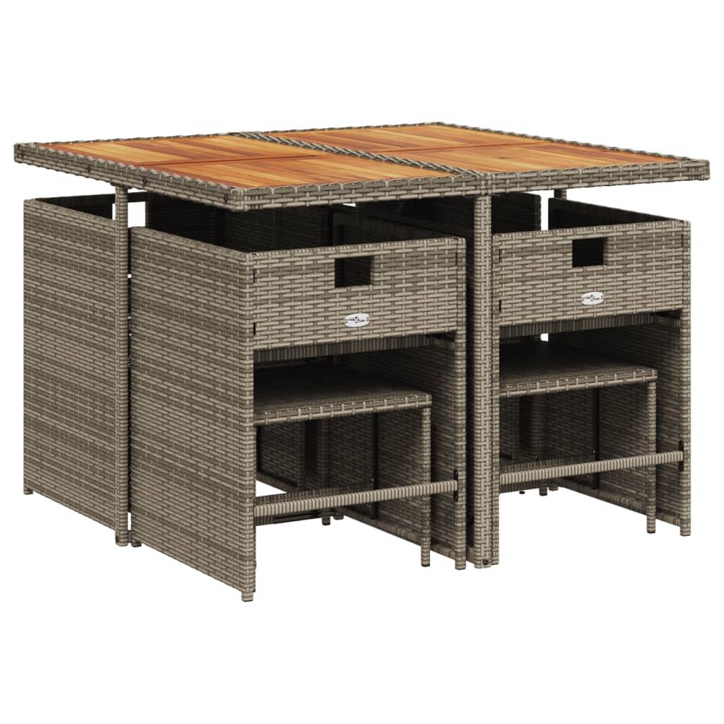 vidaXL 9-teiliges Garten-Ess-Set mit Kissen, grau, Polyrattan