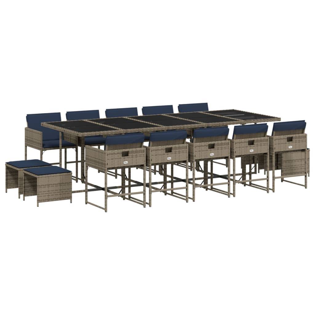 vidaXL 15-teiliges Garten-Ess-Set mit Kissen, grau, Polyrattan