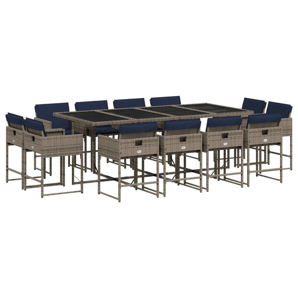 vidaXL 13-teiliges Garten-Ess-Set mit Kissen, grau, Polyrattan
