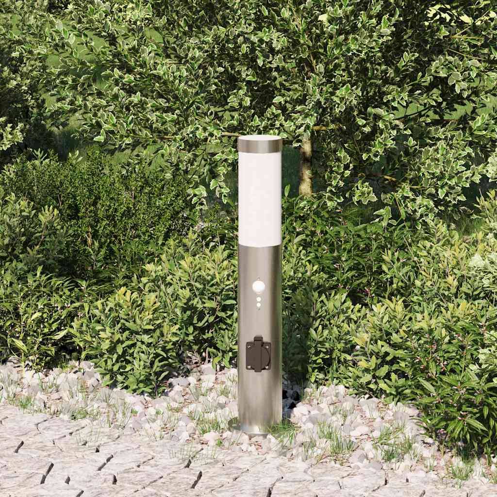 vidaXL Pollerleuchte mit Sensor und Steckdose 50 cm Edelstahl IP44