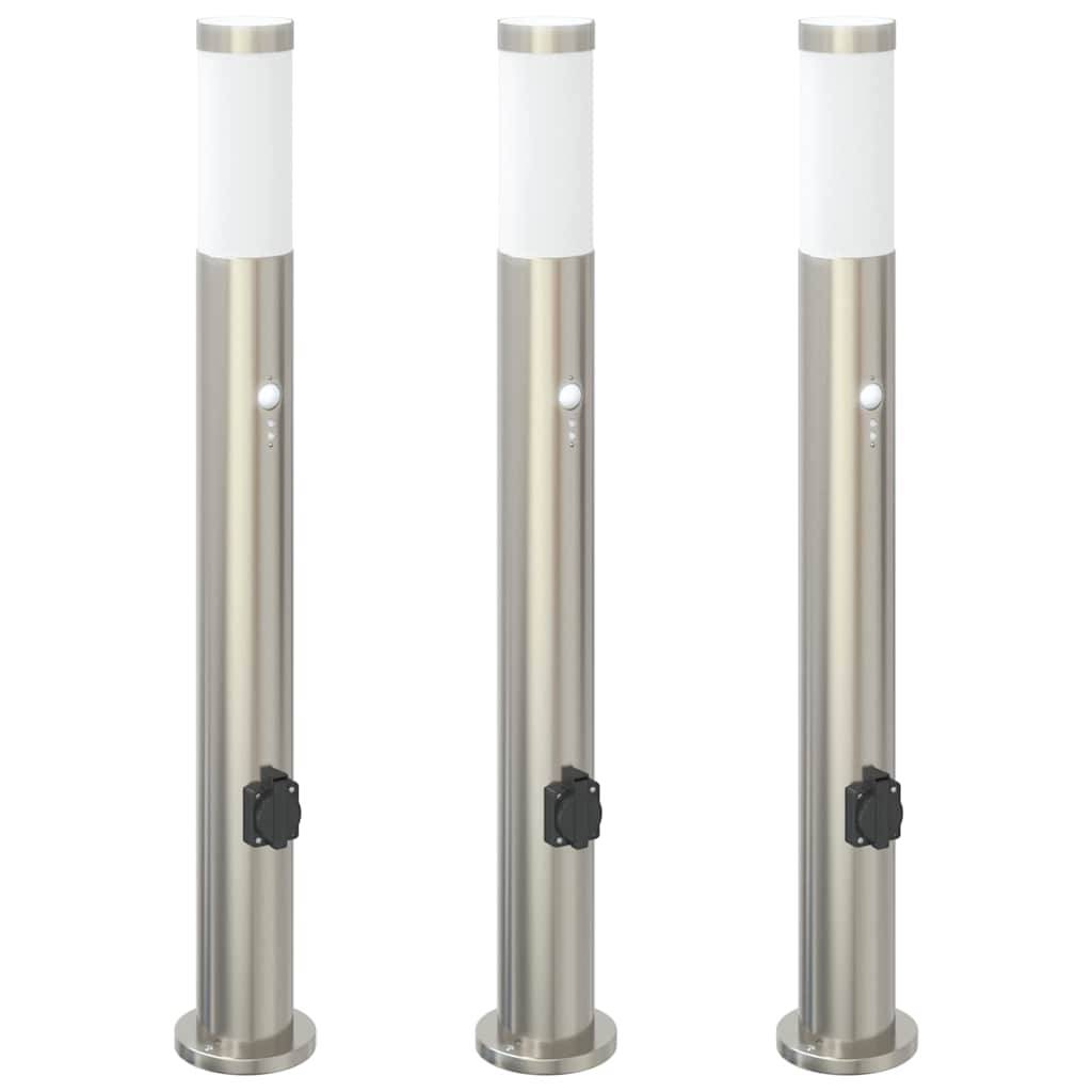 vidaXL Pollerleuchten mit Sensor&Steckdose 3er 80 cm Edelstahl IP44