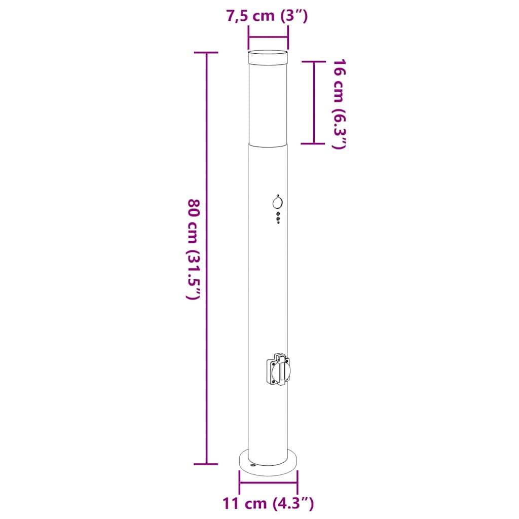 vidaXL Pollerleuchten mit Sensor&Steckdose 3er 80 cm Edelstahl IP44