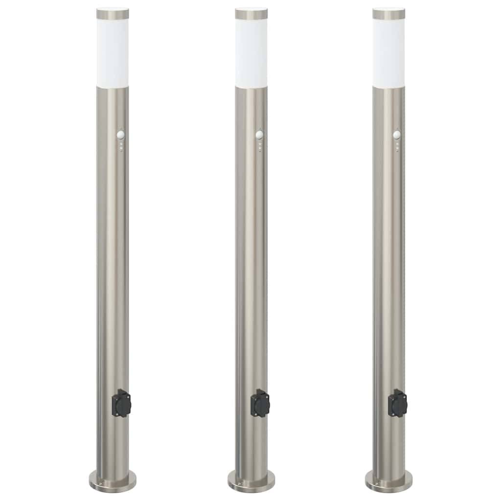 vidaXL Pollerleuchten mit Sensor&Steckdose 3er 110 cm Edelstahl IP44