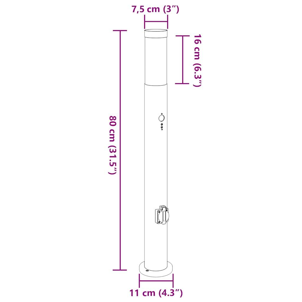 vidaXL Pollerleuchte mit Sensor&Steckdose 80 cm Edelstahl IP44