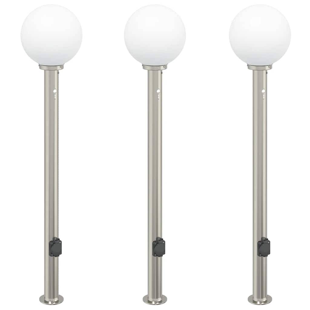 vidaXL Pollerleuchten mit Sensor&Steckdose 3 Stk. 120 cm Edelstahl IP44