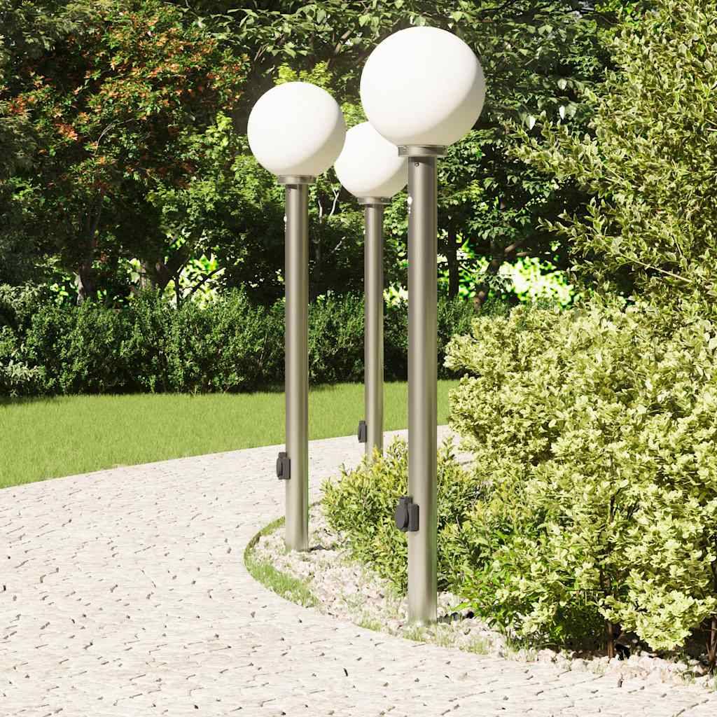vidaXL Pollerleuchten mit Sensor&Steckdose 3 Stk. 120 cm Edelstahl IP44