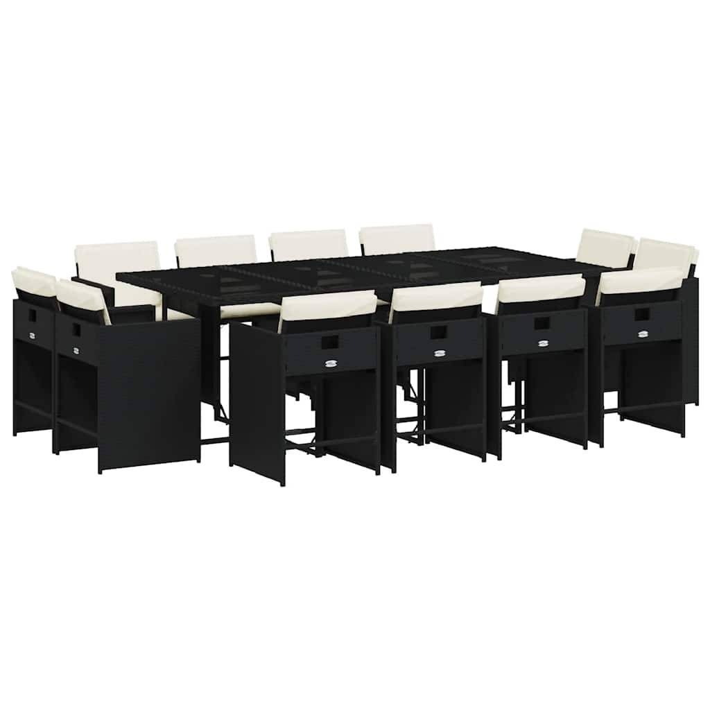vidaXL 13-tlg. Garten-Essgruppe mit Kissen Schwarz Poly Rattan