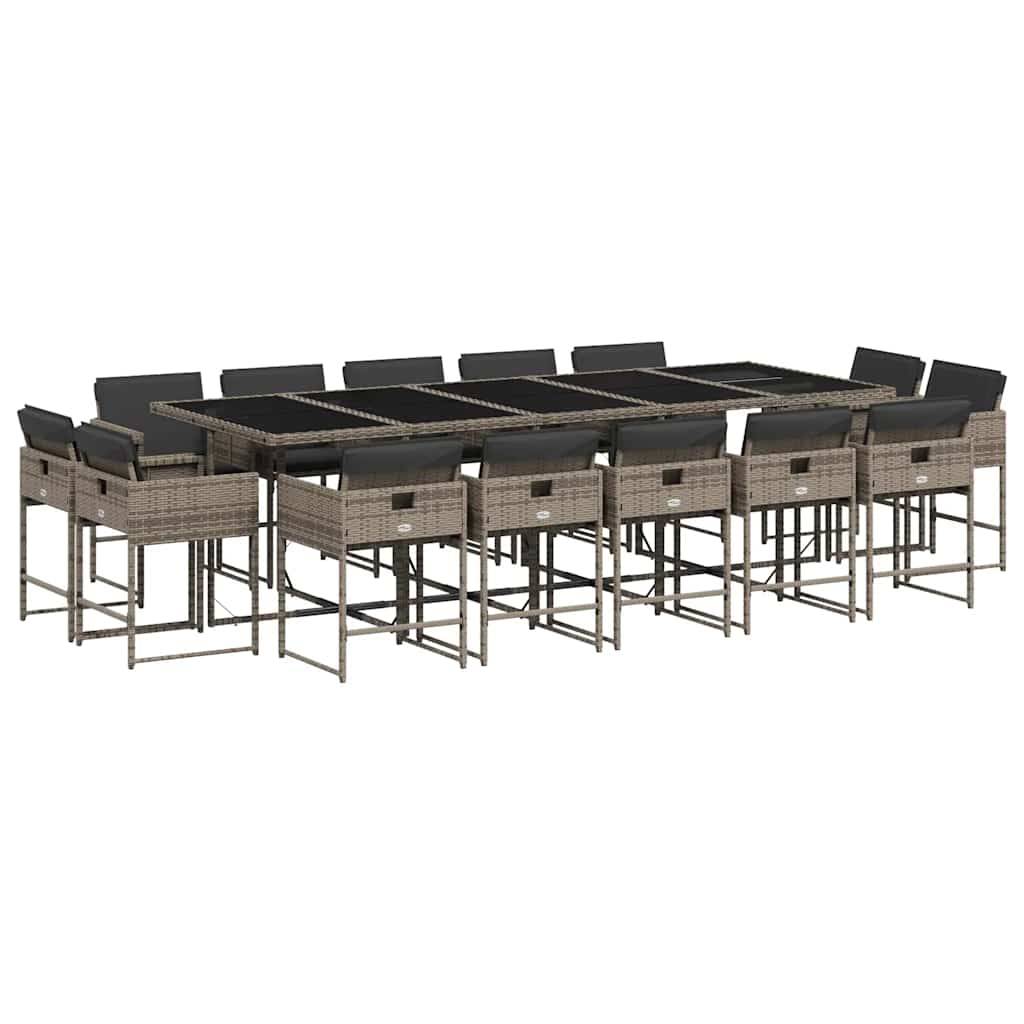 vidaXL 15-tlg. Garten-Essgruppe mit Kissen Grau Poly Rattan