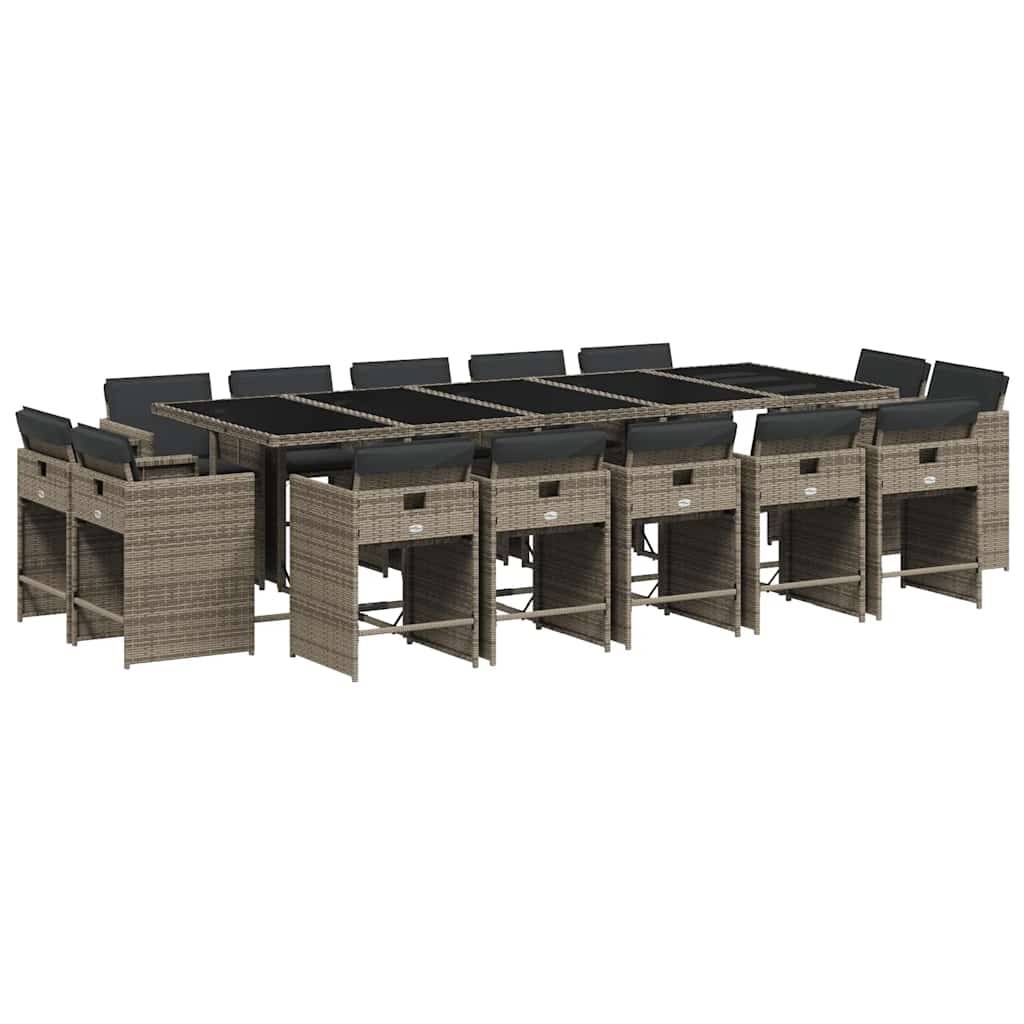 vidaXL 15-tlg. Garten-Essgruppe mit Kissen Grau Poly Rattan