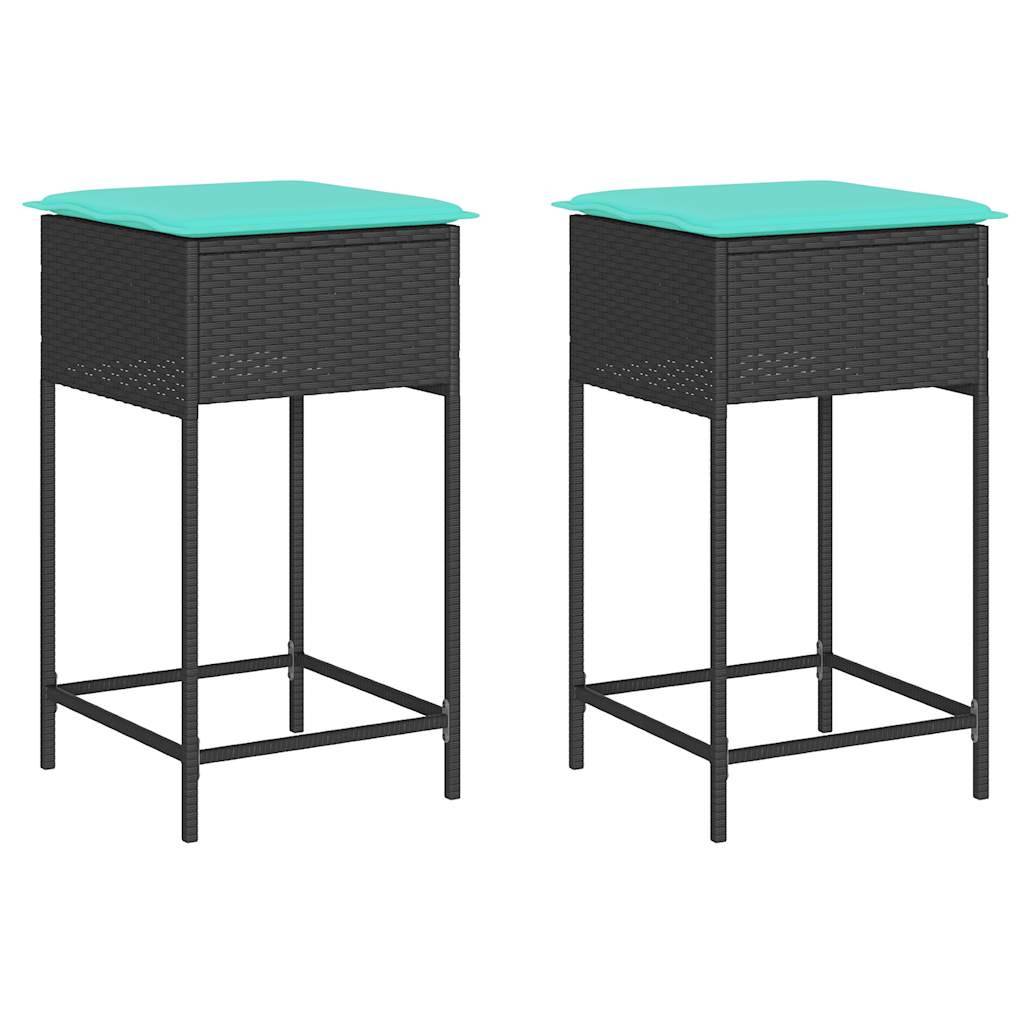vidaXL Garten-Barhocker mit Kissen 2 Stk. Schwarz Poly Rattan