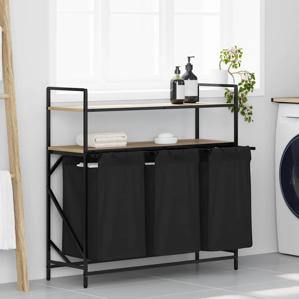 vidaXL Wäschekorb 3 Fächer mit Ablagen Sonoma Eiche